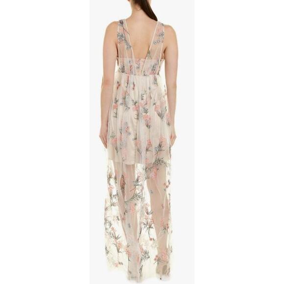 Avec Les Filles Ivory Pink Floral Embroidered Dress Nude Lining Size 8 NWT - Picture 2 of 5